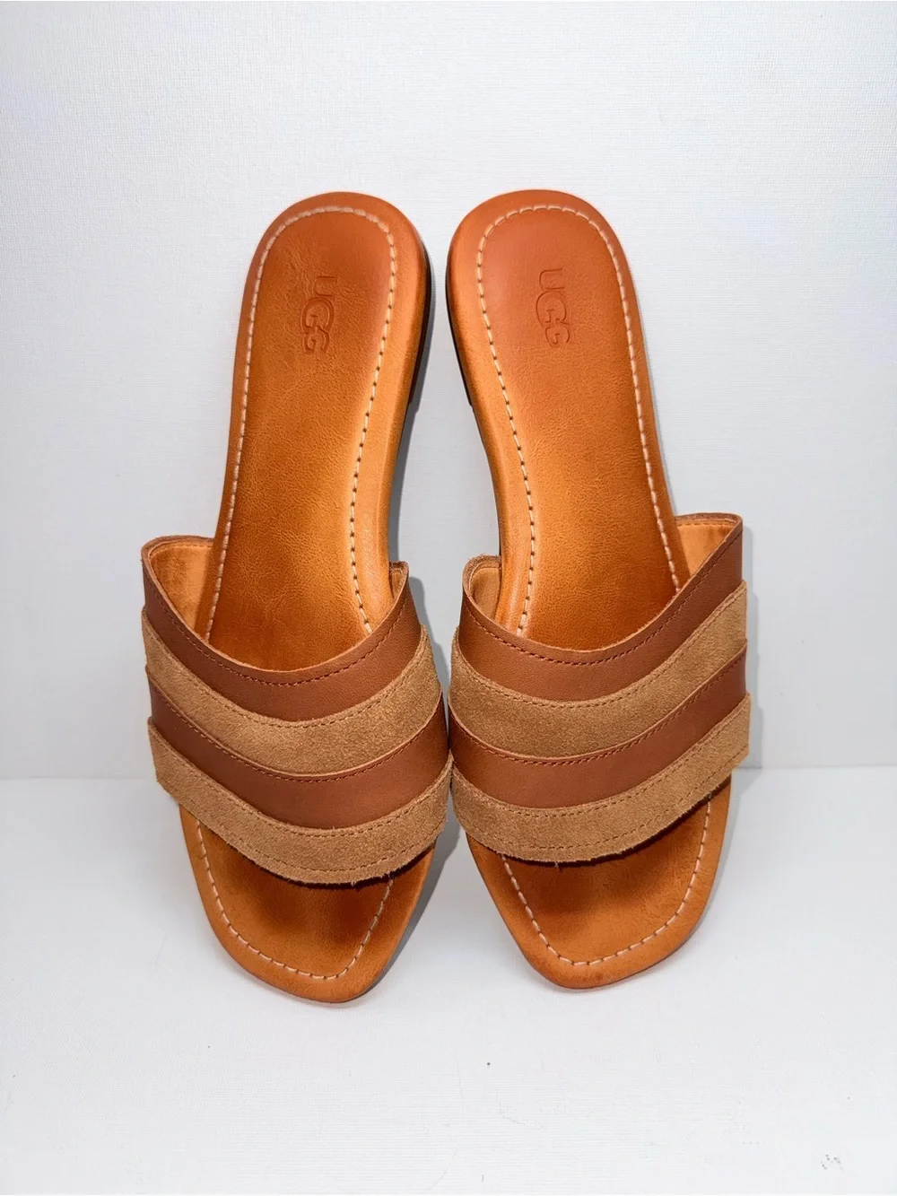 UGG XIMENA  Brown & Tan Leather Slide Sandals